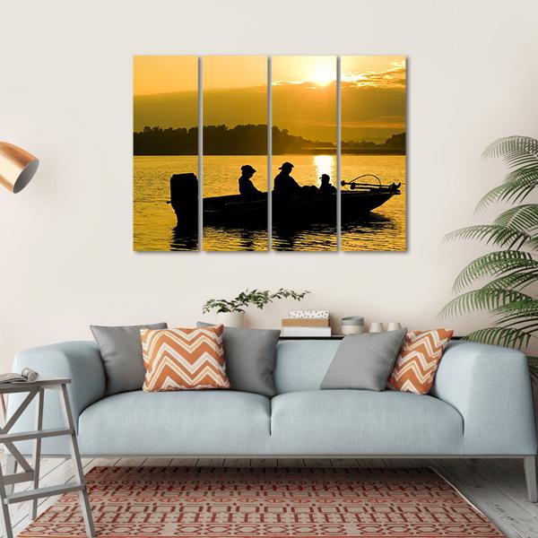 Fishermen Boating Silhouette Canvas Wall Art-4 Horizontal-Gallery Wrap-34" x 24"-Tiaracle