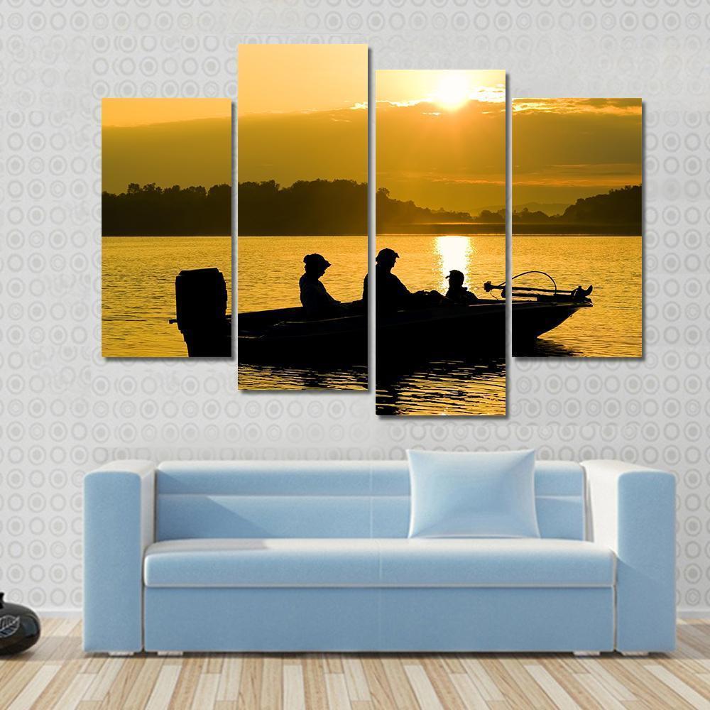 Fishermen Boating Silhouette Canvas Wall Art-4 Pop-Gallery Wrap-50" x 32"-Tiaracle