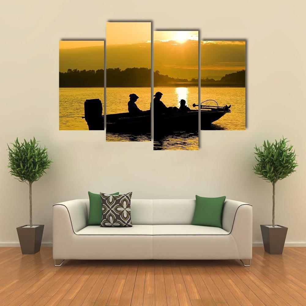 Fishermen Boating Silhouette Canvas Wall Art-4 Pop-Gallery Wrap-50" x 32"-Tiaracle