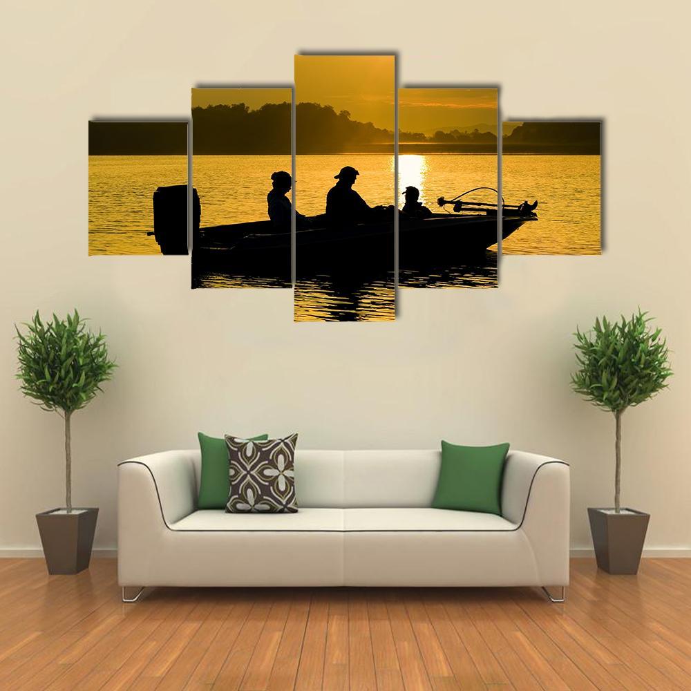 Fishermen Boating Silhouette Canvas Wall Art-4 Pop-Gallery Wrap-50" x 32"-Tiaracle