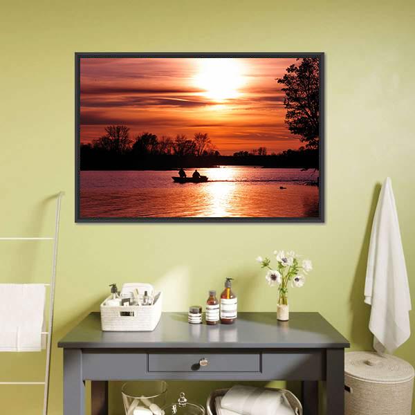 Fishing At Sunset On Waller Canvas Wall Art-1 Piece-Floating Frame-24" x 16"-Tiaracle