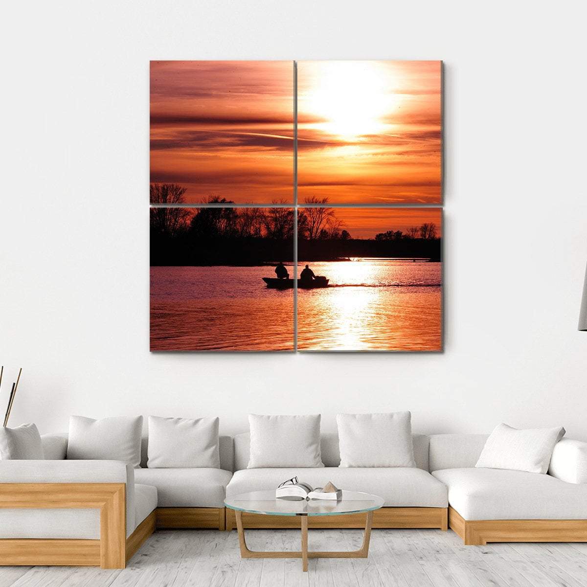 Fishing At Sunset On Waller Canvas Wall Art-4 Square-Gallery Wrap-17" x 17"-Tiaracle
