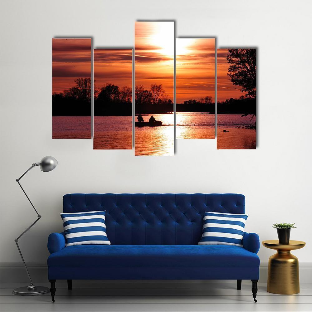 Fishing At Sunset On Waller Canvas Wall Art-5 Pop-Gallery Wrap-47" x 32"-Tiaracle