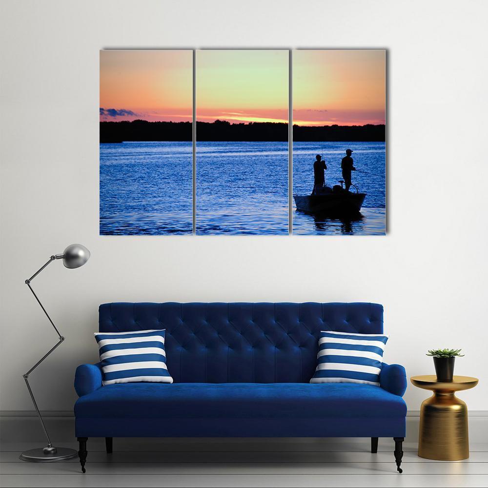 Fishing At Sunset Wisconsin Canvas Wall Art-3 Horizontal-Gallery Wrap-37" x 24"-Tiaracle