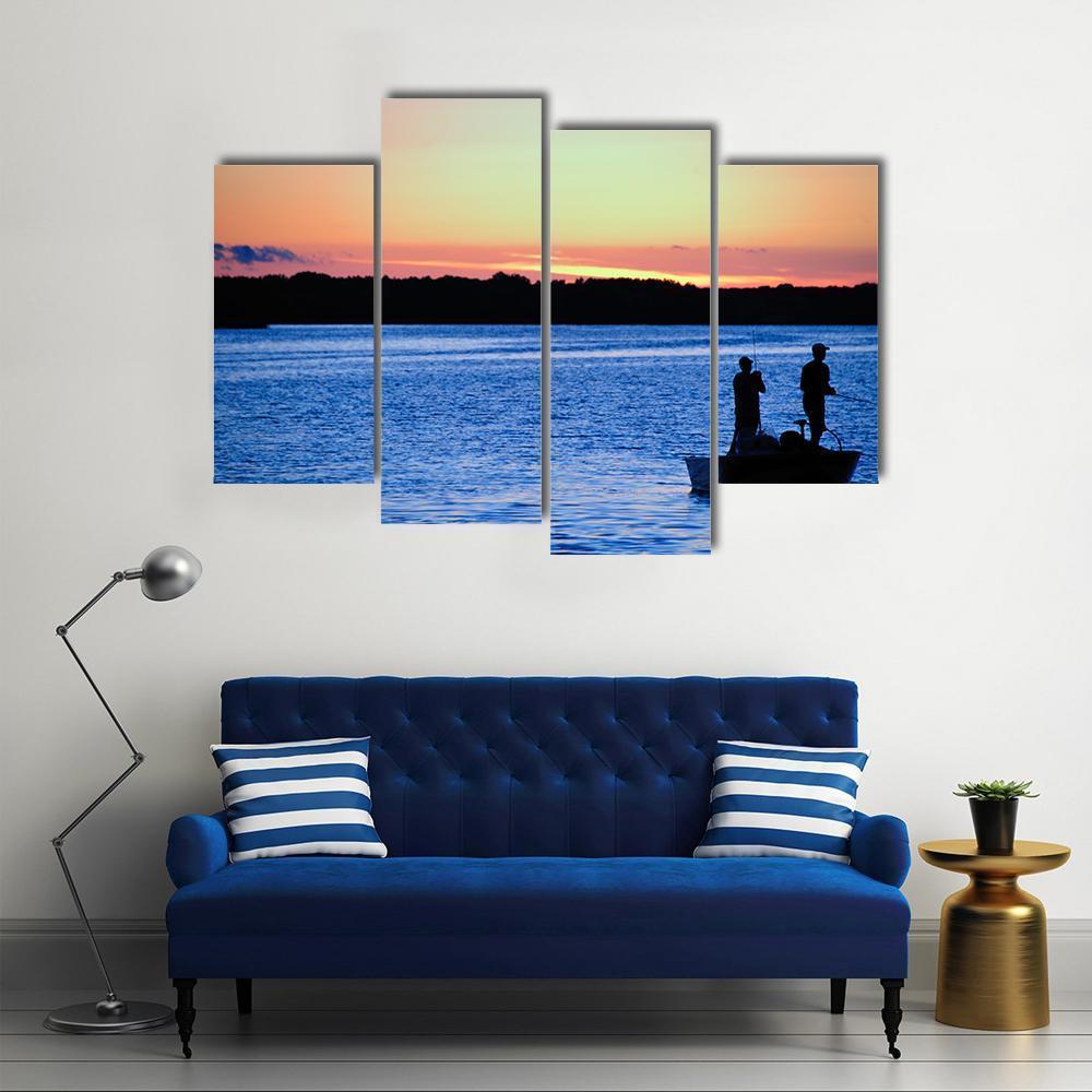 Fishing At Sunset Wisconsin Canvas Wall Art-4 Pop-Gallery Wrap-50" x 32"-Tiaracle