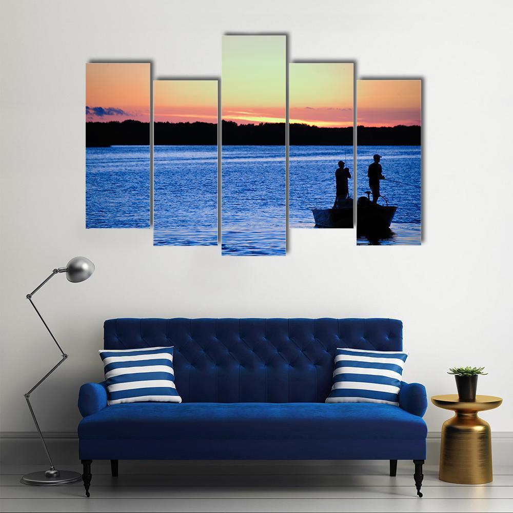 Fishing At Sunset Wisconsin Canvas Wall Art-5 Pop-Gallery Wrap-47" x 32"-Tiaracle