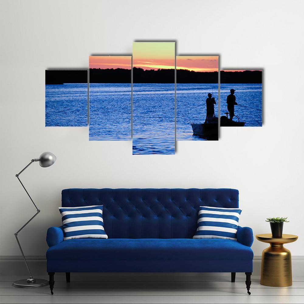 Fishing At Sunset Wisconsin Canvas Wall Art-5 Star-Gallery Wrap-62" x 32"-Tiaracle