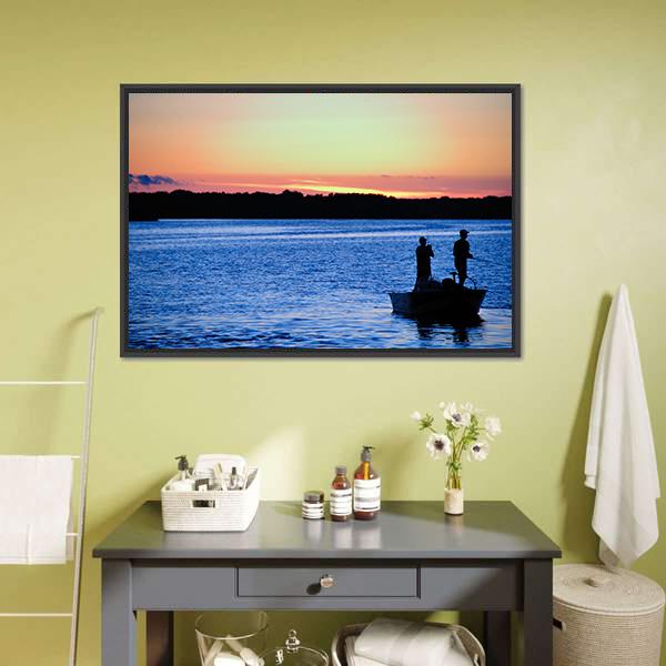 Fishing At Sunset Wisconsin Canvas Wall Art-1 Piece-Floating Frame-24" x 16"-Tiaracle