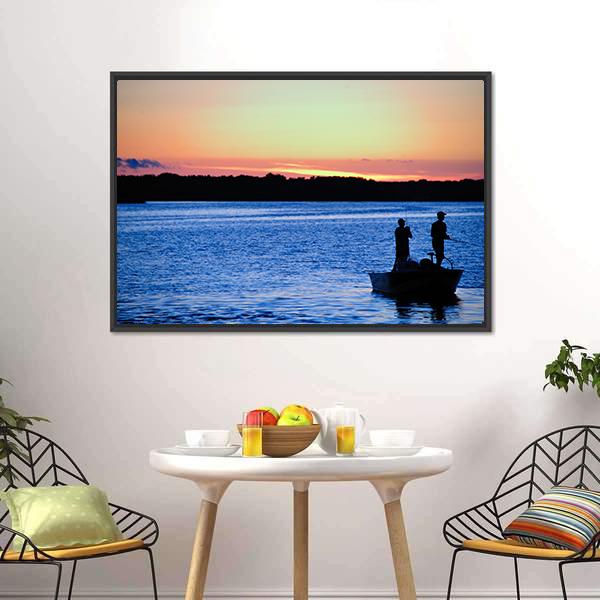 Fishing At Sunset Wisconsin Canvas Wall Art-3 Horizontal-Gallery Wrap-25" x 16"-Tiaracle