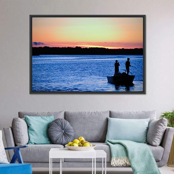 Fishing At Sunset Wisconsin Canvas Wall Art-3 Horizontal-Gallery Wrap-25" x 16"-Tiaracle