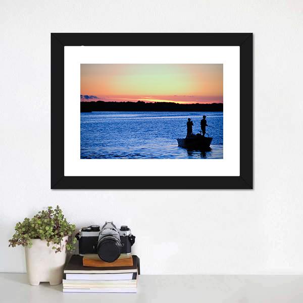 Fishing At Sunset Wisconsin Canvas Wall Art-1 Piece-Framed Print-20" x 16"-Tiaracle