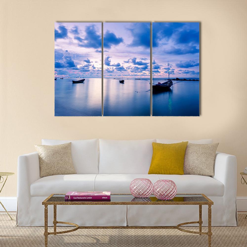 Fishing Boat In Calm Sea Canvas Wall Art-3 Horizontal-Gallery Wrap-37" x 24"-Tiaracle