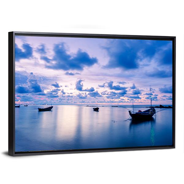 Fishing Boat In Calm Sea Canvas Wall Art-3 Horizontal-Gallery Wrap-25" x 16"-Tiaracle