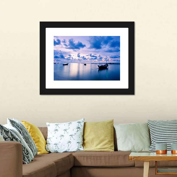 Fishing Boat In Calm Sea Canvas Wall Art-3 Horizontal-Gallery Wrap-25" x 16"-Tiaracle