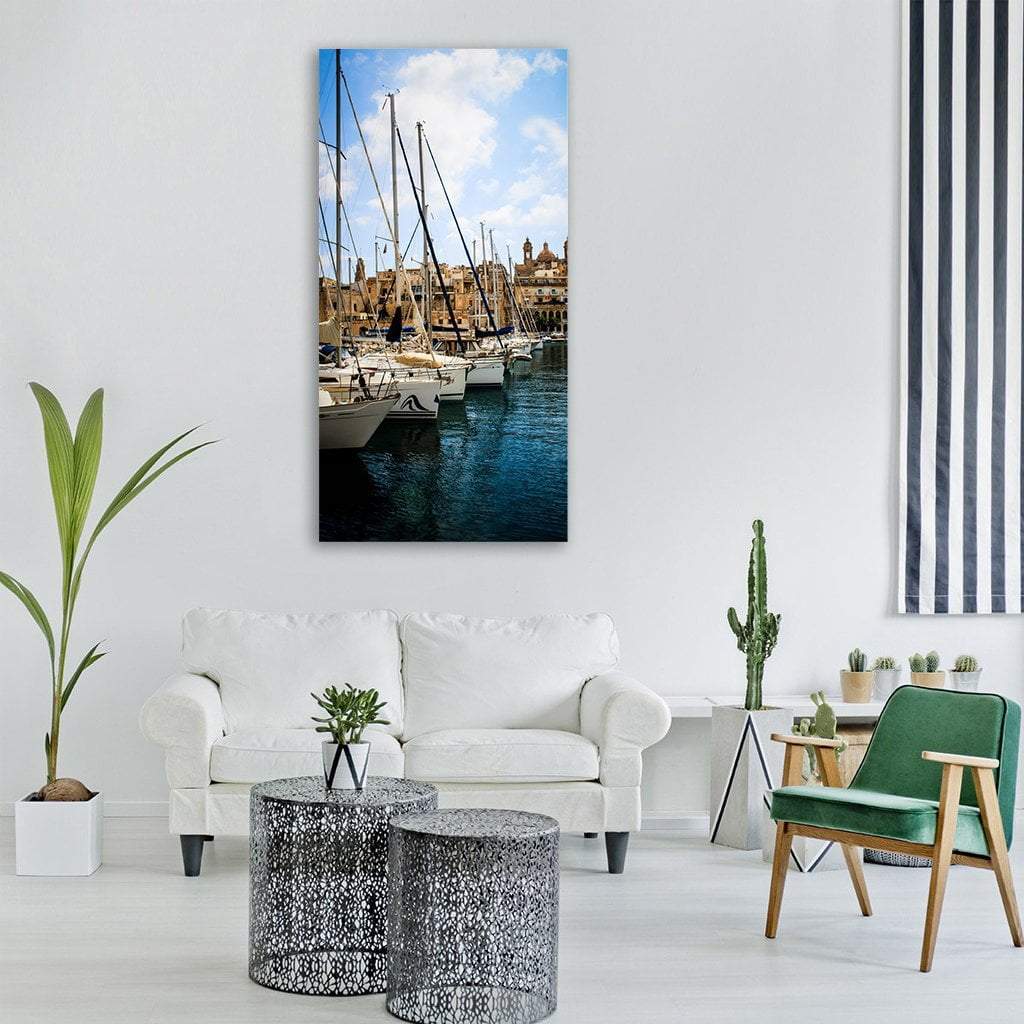 Fishing Boat In Marsaxlokk Vertical Canvas Wall Art-3 Vertical-Gallery Wrap-12" x 25"-Tiaracle