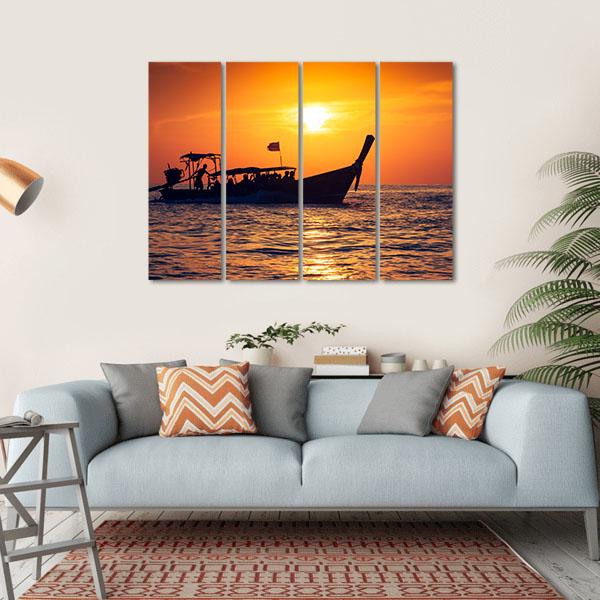 Fishing Boat In Phi Phi Islands Canvas Wall Art-4 Horizontal-Gallery Wrap-34" x 24"-Tiaracle