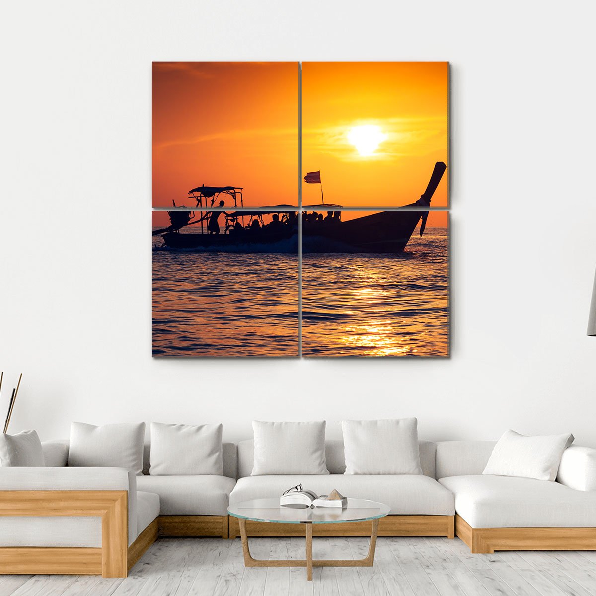 Fishing Boat In Phi Phi Islands Canvas Wall Art-4 Square-Gallery Wrap-17" x 17"-Tiaracle
