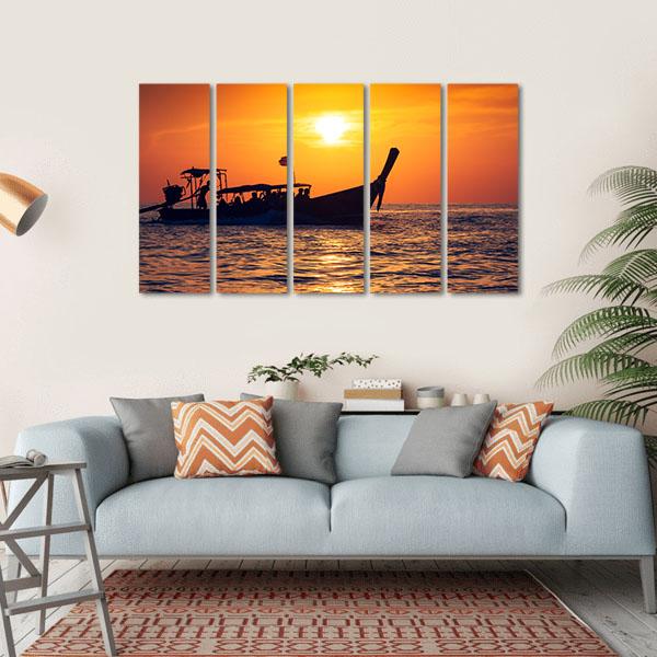 Fishing Boat In Phi Phi Islands Canvas Wall Art-5 Horizontal-Gallery Wrap-22" x 12"-Tiaracle