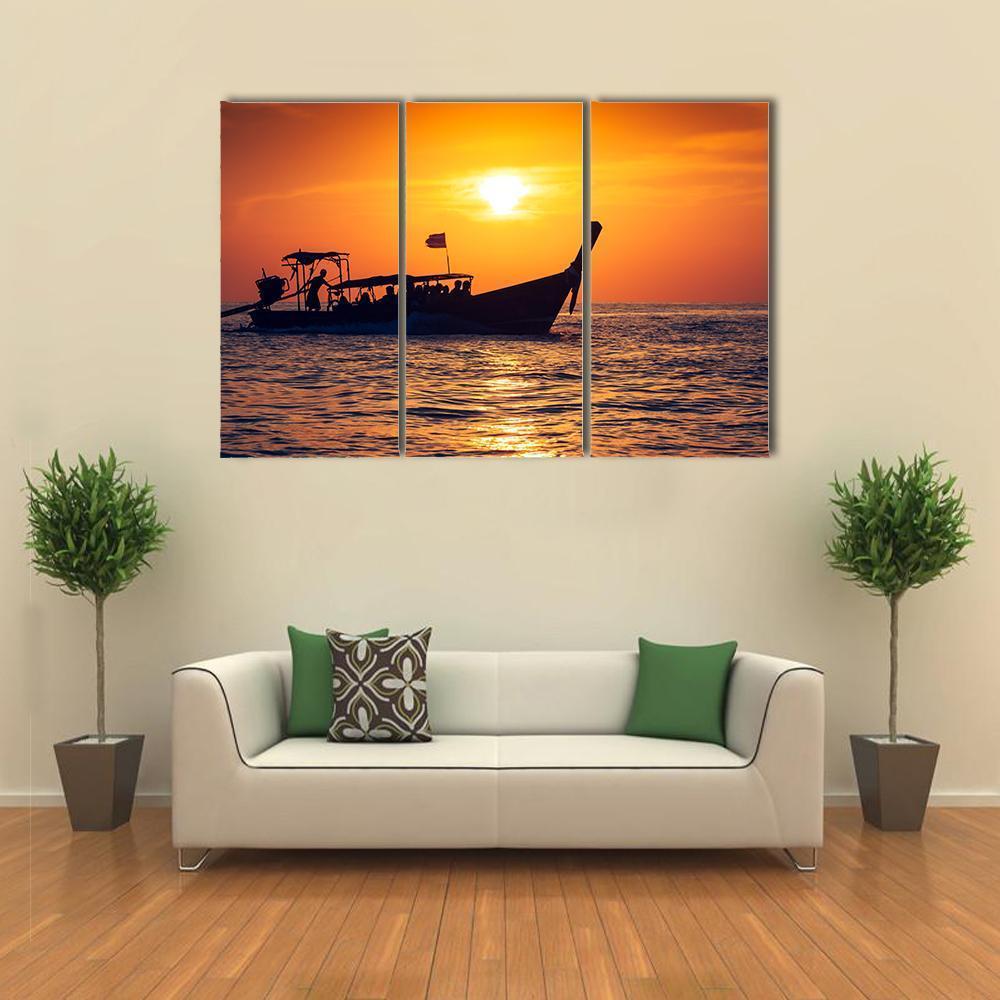 Fishing Boat In Phi Phi Islands Canvas Wall Art-3 Horizontal-Gallery Wrap-37" x 24"-Tiaracle