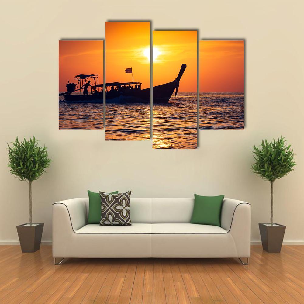 Fishing Boat In Phi Phi Islands Canvas Wall Art-4 Pop-Gallery Wrap-50" x 32"-Tiaracle
