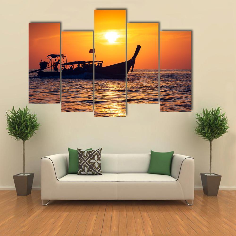 Fishing Boat In Phi Phi Islands Canvas Wall Art-5 Pop-Gallery Wrap-47" x 32"-Tiaracle