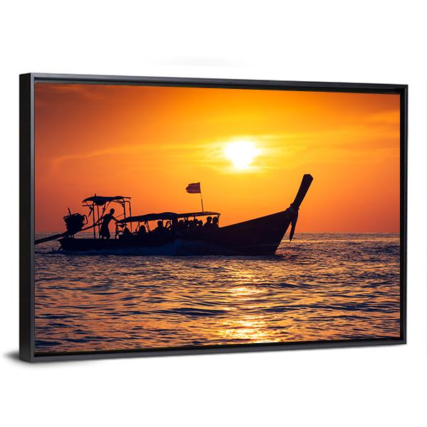 Fishing Boat In Phi Phi Islands Canvas Wall Art-3 Horizontal-Gallery Wrap-25" x 16"-Tiaracle