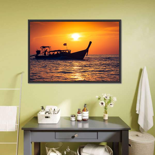 Fishing Boat In Phi Phi Islands Canvas Wall Art-1 Piece-Floating Frame-24" x 16"-Tiaracle