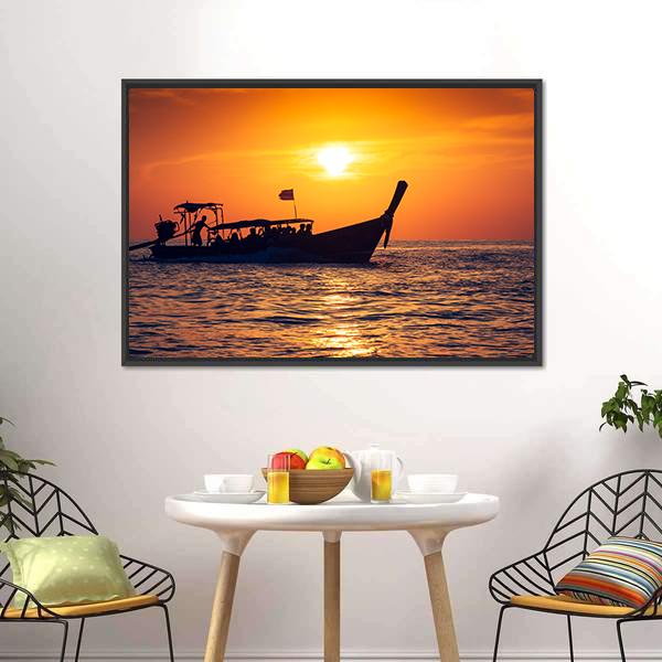 Fishing Boat In Phi Phi Islands Canvas Wall Art-3 Horizontal-Gallery Wrap-25" x 16"-Tiaracle