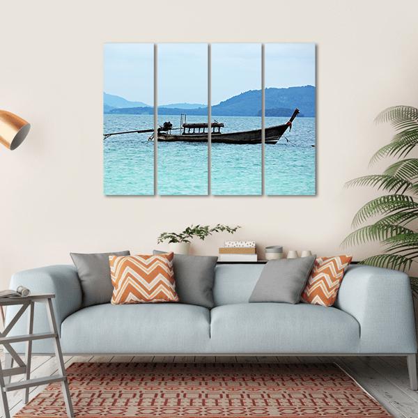 Fishing Boat In Sea Canvas Wall Art-4 Horizontal-Gallery Wrap-34" x 24"-Tiaracle