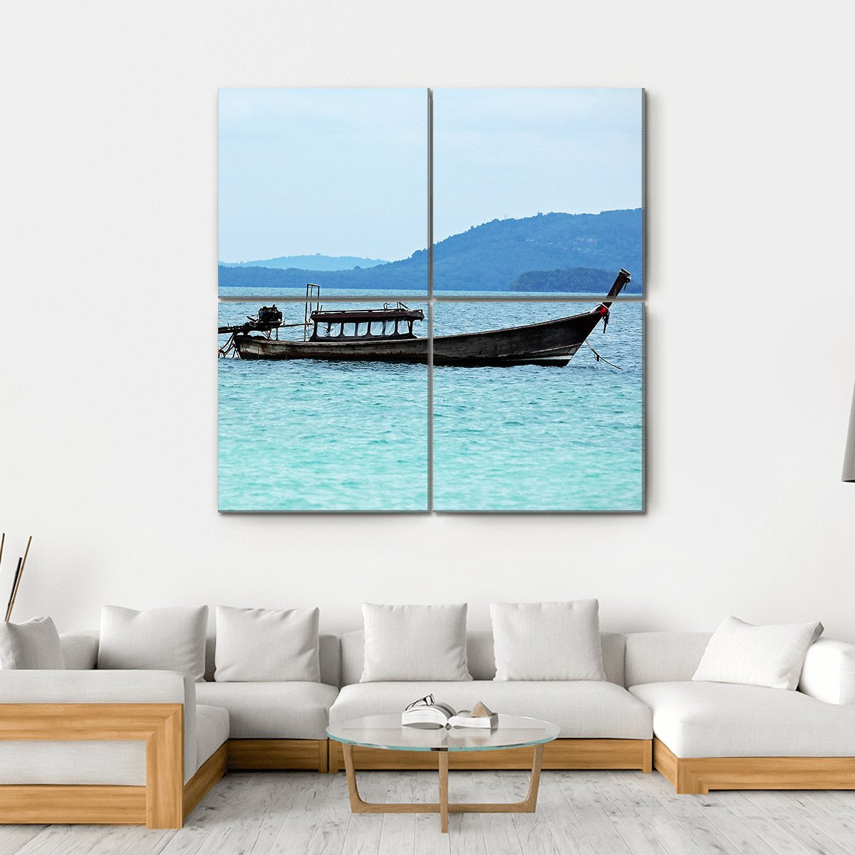 Fishing Boat In Sea Canvas Wall Art-4 Square-Gallery Wrap-17" x 17"-Tiaracle
