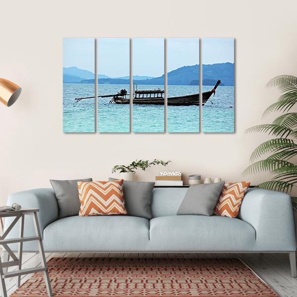 Fishing Boat In Sea Canvas Wall Art-5 Horizontal-Gallery Wrap-22" x 12"-Tiaracle