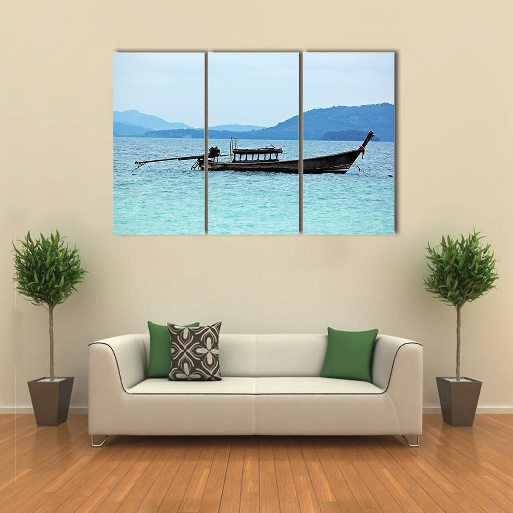 Fishing Boat In Sea Canvas Wall Art-3 Horizontal-Gallery Wrap-37" x 24"-Tiaracle