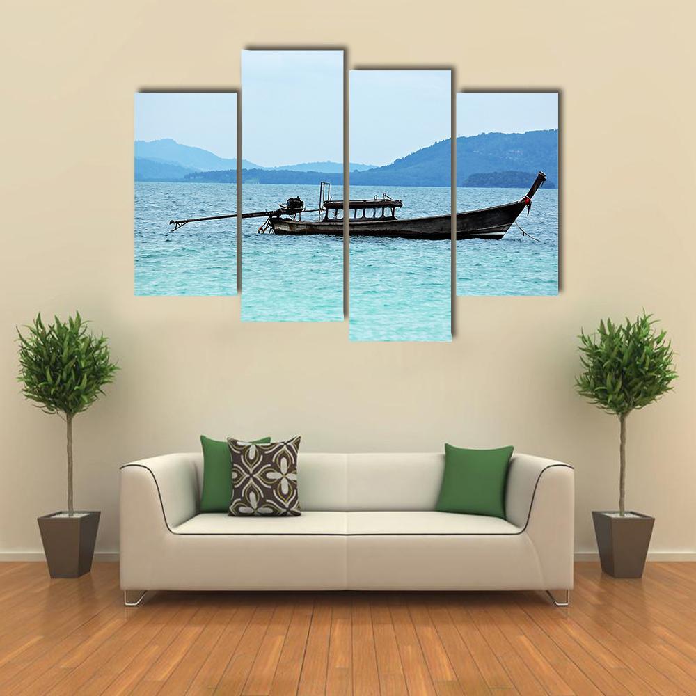 Fishing Boat In Sea Canvas Wall Art-4 Pop-Gallery Wrap-50" x 32"-Tiaracle