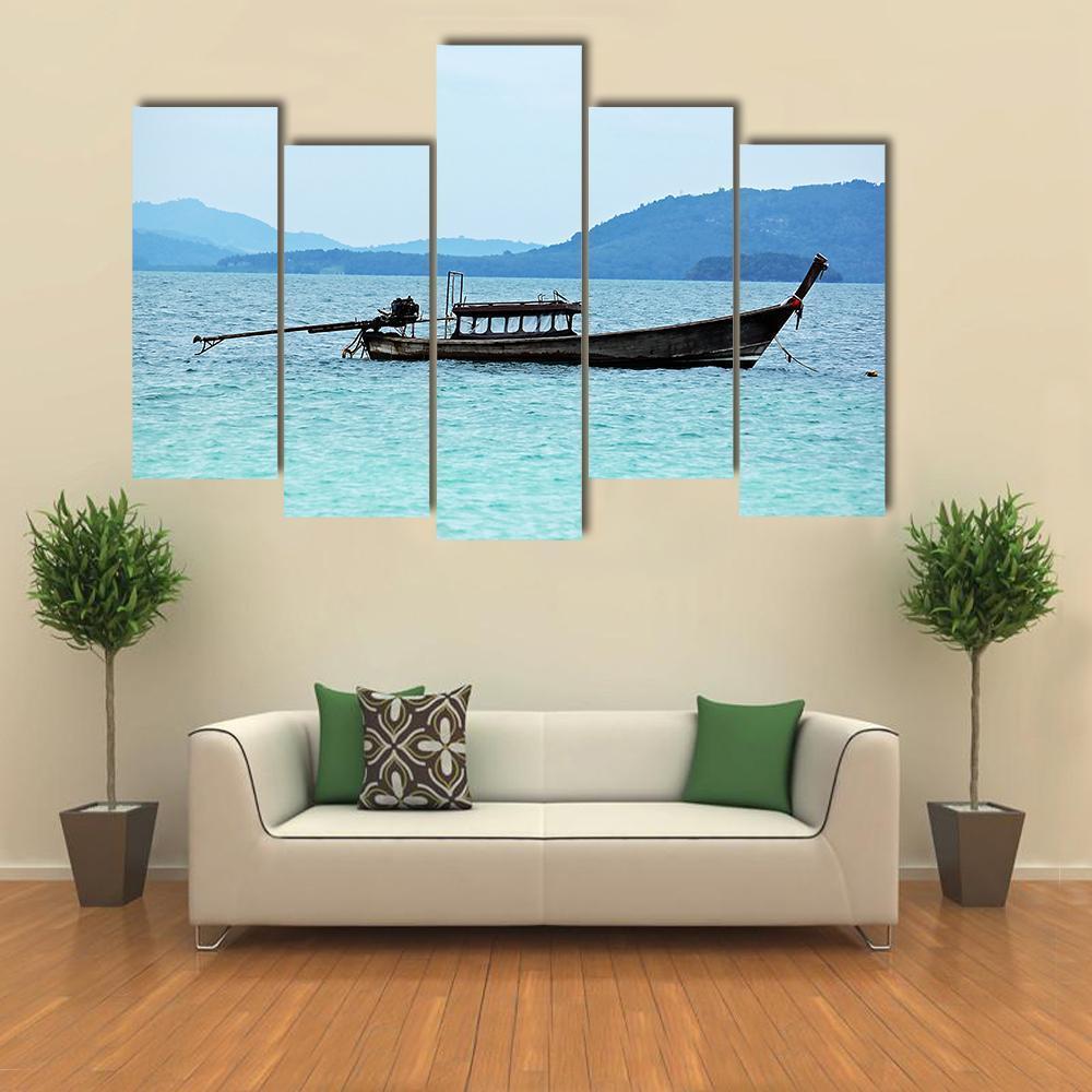 Fishing Boat In Sea Canvas Wall Art-5 Pop-Gallery Wrap-47" x 32"-Tiaracle