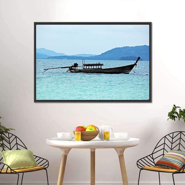 Fishing Boat In Sea Canvas Wall Art-3 Horizontal-Gallery Wrap-25" x 16"-Tiaracle