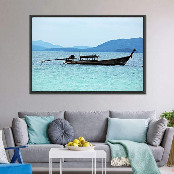 Fishing Boat In Sea Canvas Wall Art-3 Horizontal-Gallery Wrap-25" x 16"-Tiaracle