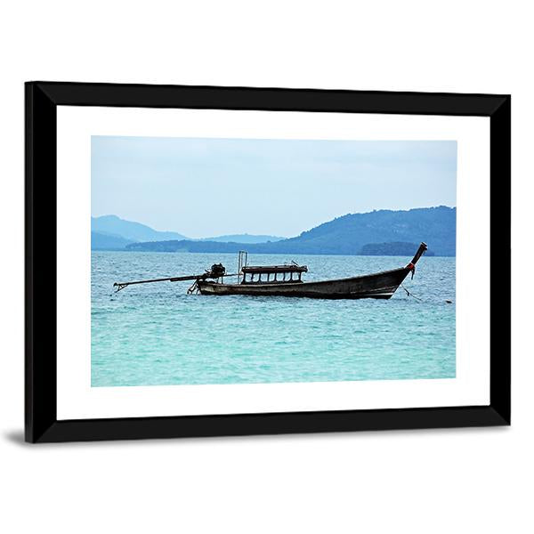 Fishing Boat In Sea Canvas Wall Art-3 Horizontal-Gallery Wrap-25" x 16"-Tiaracle