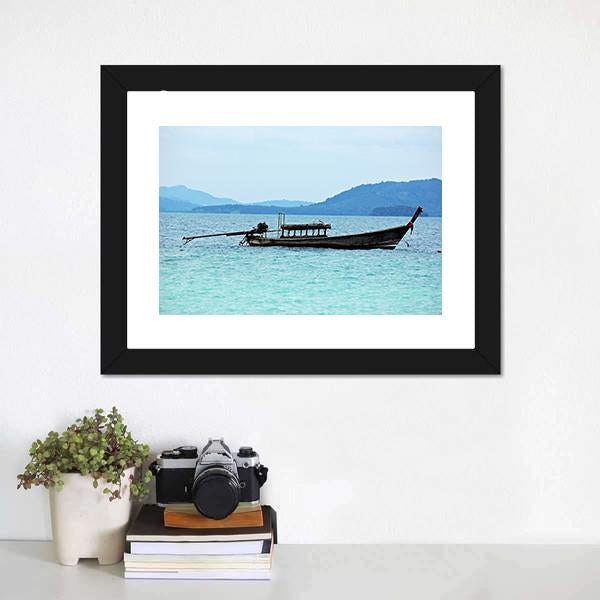 Fishing Boat In Sea Canvas Wall Art-1 Piece-Framed Print-20" x 16"-Tiaracle