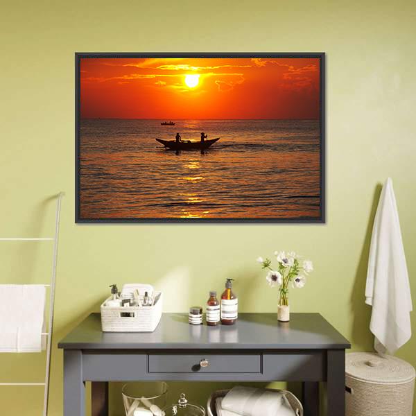 Fishing Boat In Sri Lanka Canvas Wall Art-1 Piece-Floating Frame-36" x 24"-Tiaracle