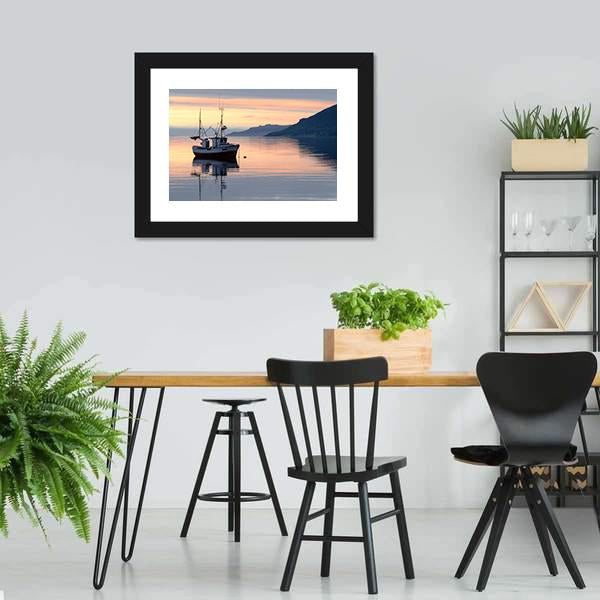Fishing Boat Lies At Sundown Canvas Wall Art-5 Horizontal-Gallery Wrap-22" x 12"-Tiaracle