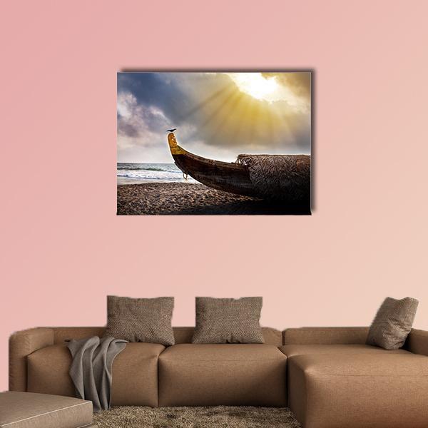 Crow Sitting On Boat Canvas Wall Art-5 Pop-Gallery Wrap-47" x 32"-Tiaracle