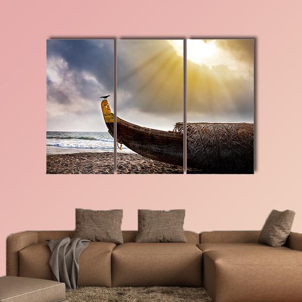 Crow Sitting On Boat Canvas Wall Art-3 Horizontal-Gallery Wrap-25" x 16"-Tiaracle