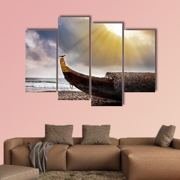 Crow Sitting On Boat Canvas Wall Art-4 Pop-Gallery Wrap-50" x 32"-Tiaracle