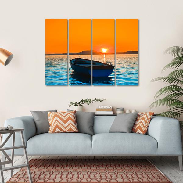 Fishing Boat Under Sunset Canvas Wall Art-4 Horizontal-Gallery Wrap-34" x 24"-Tiaracle
