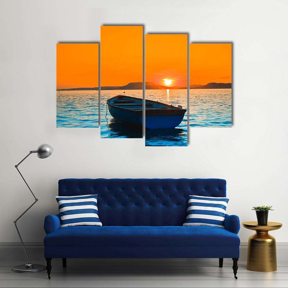 Fishing Boat Under Sunset Canvas Wall Art-4 Pop-Gallery Wrap-50" x 32"-Tiaracle