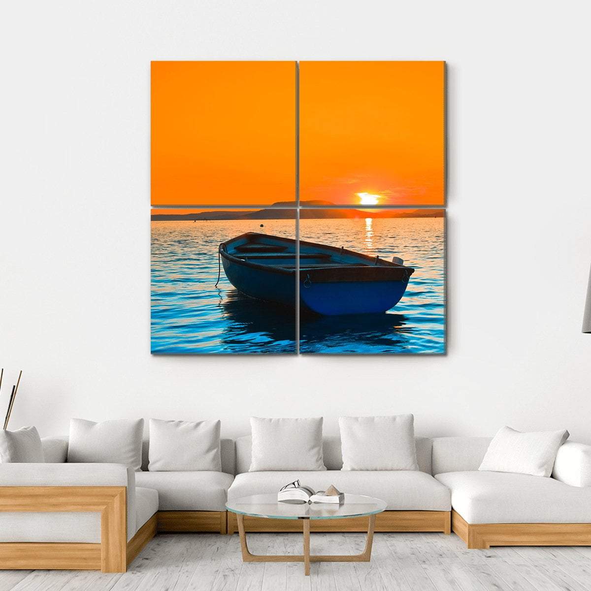 Fishing Boat Under Sunset Canvas Wall Art-4 Square-Gallery Wrap-17" x 17"-Tiaracle