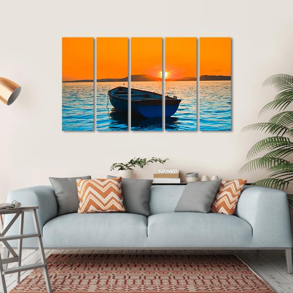 Fishing Boat Under Sunset Canvas Wall Art-5 Horizontal-Gallery Wrap-22" x 12"-Tiaracle