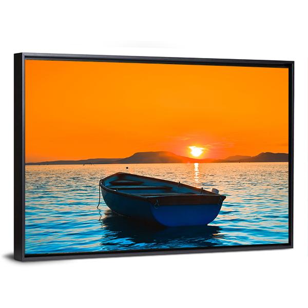 Fishing Boat Under Sunset Canvas Wall Art-3 Horizontal-Gallery Wrap-25" x 16"-Tiaracle