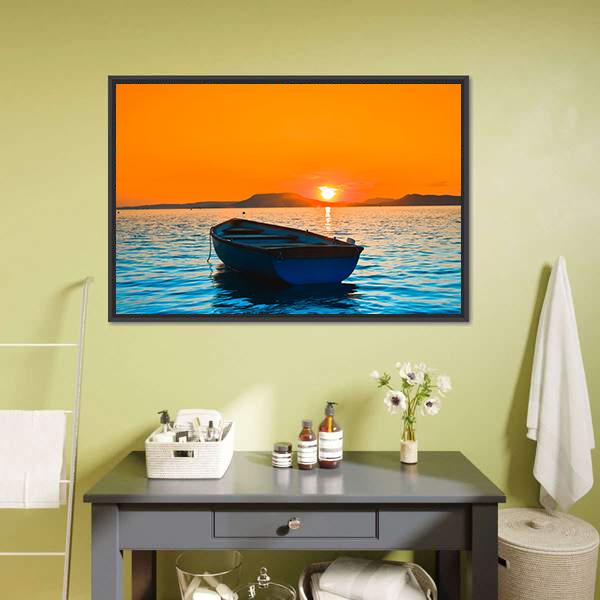 Fishing Boat Under Sunset Canvas Wall Art-1 Piece-Floating Frame-24" x 16"-Tiaracle