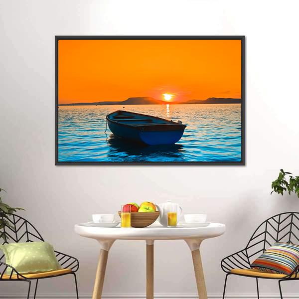 Fishing Boat Under Sunset Canvas Wall Art-3 Horizontal-Gallery Wrap-25" x 16"-Tiaracle